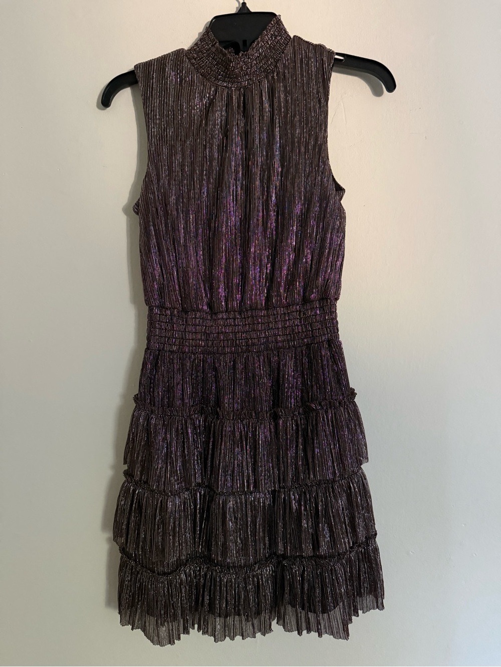 1 state mini dress metallic shimmer brown
